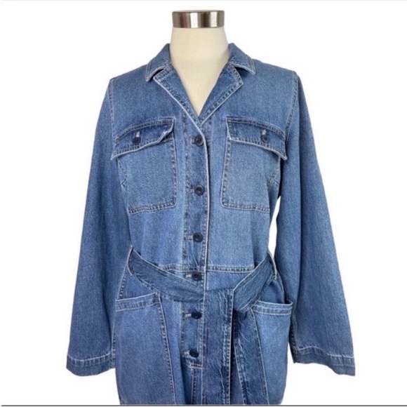 MADEWELL NWT Claireville Denim Tie-Waist Jumpsuit size L - Picture 3 of 12